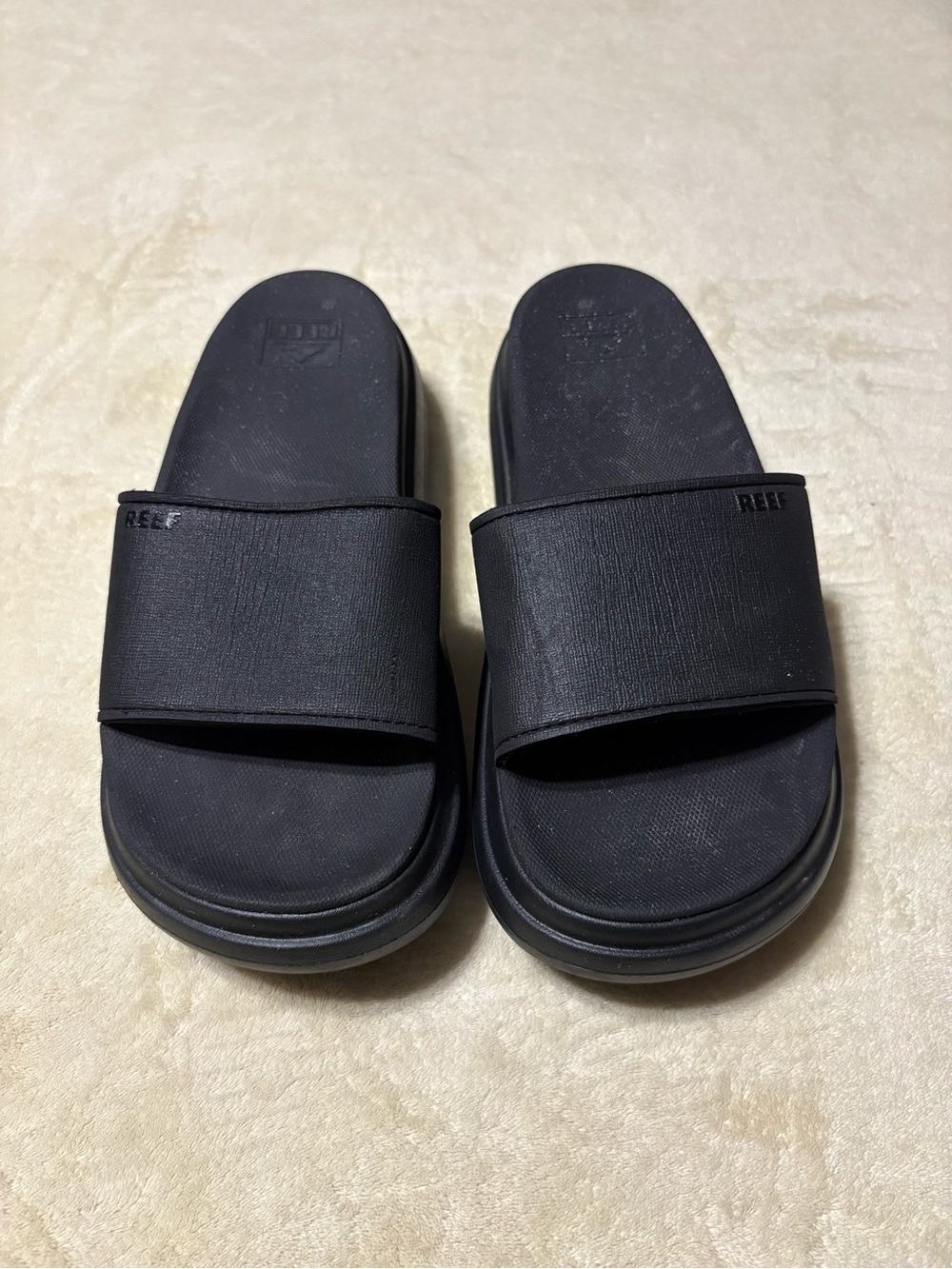 Reef Black Women's Wide Strap Slide Sandals